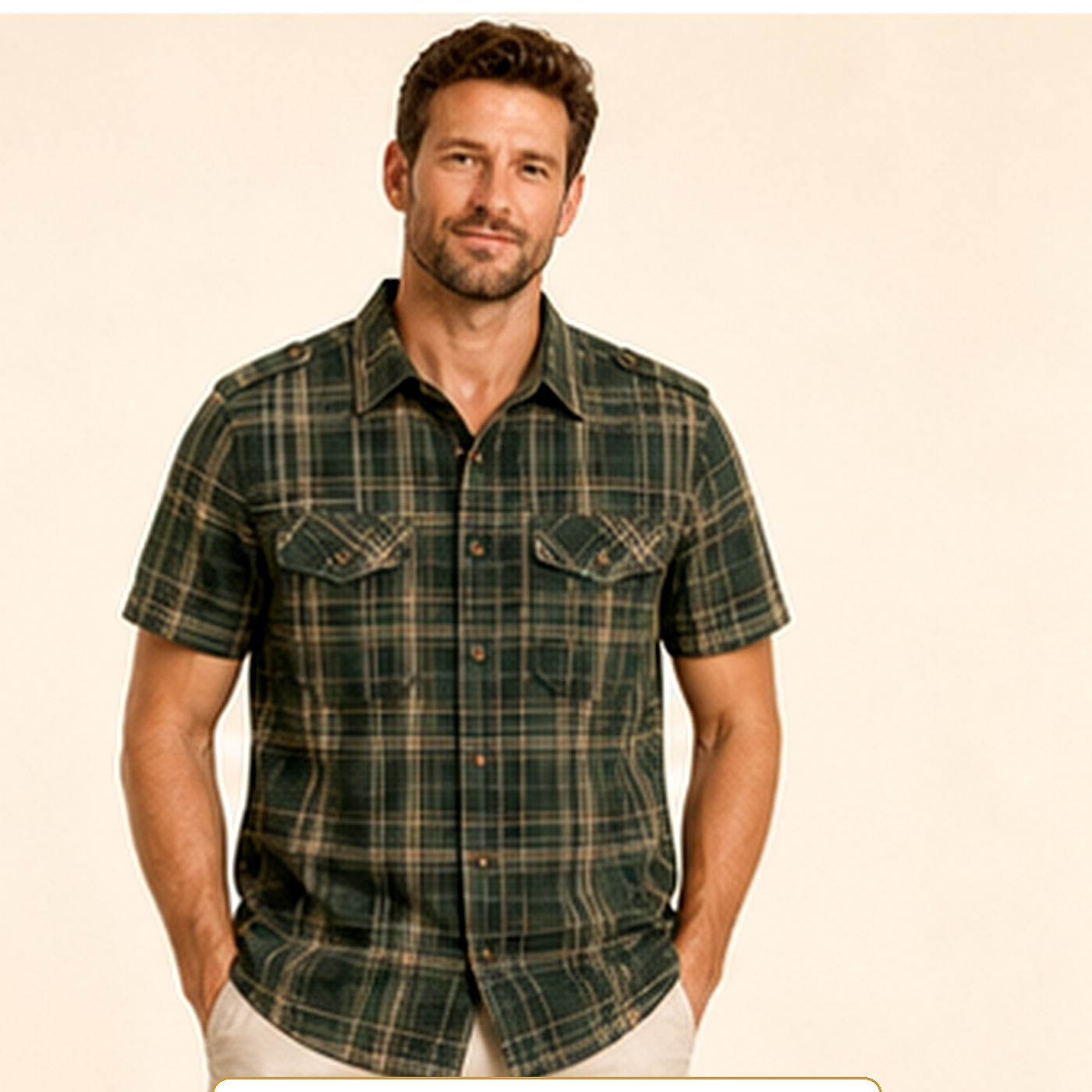 Men's Plaid Short Sleeve Utility Button-Up Shirt