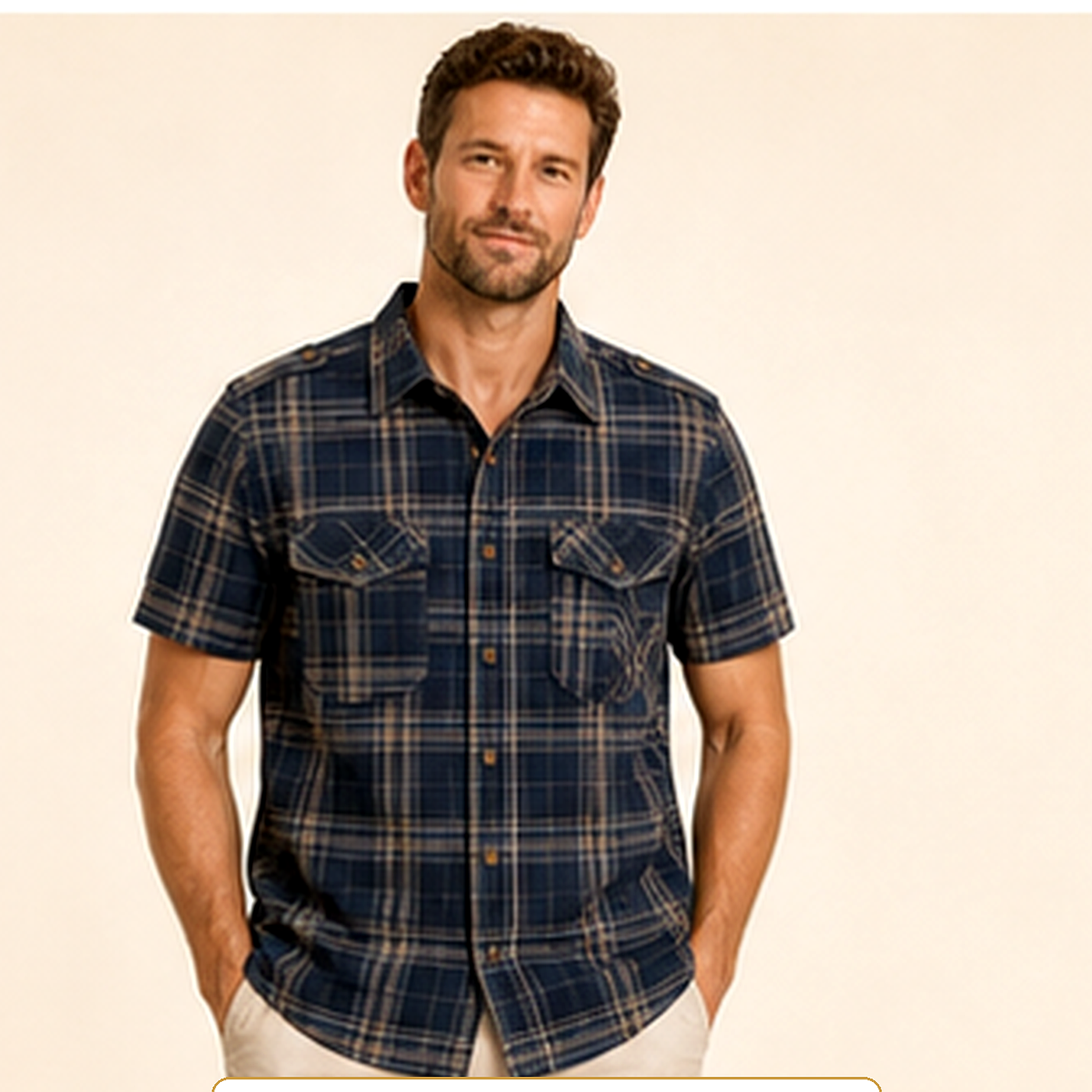Men's Plaid Short Sleeve Utility Button-Up Shirt