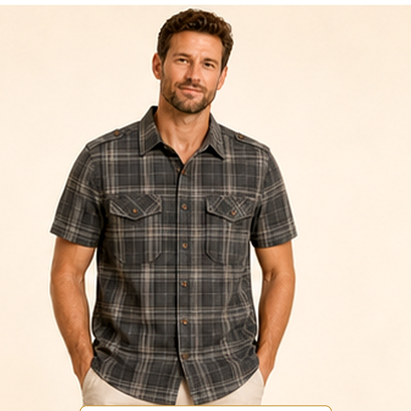Men's Plaid Short Sleeve Utility Button-Up Shirt