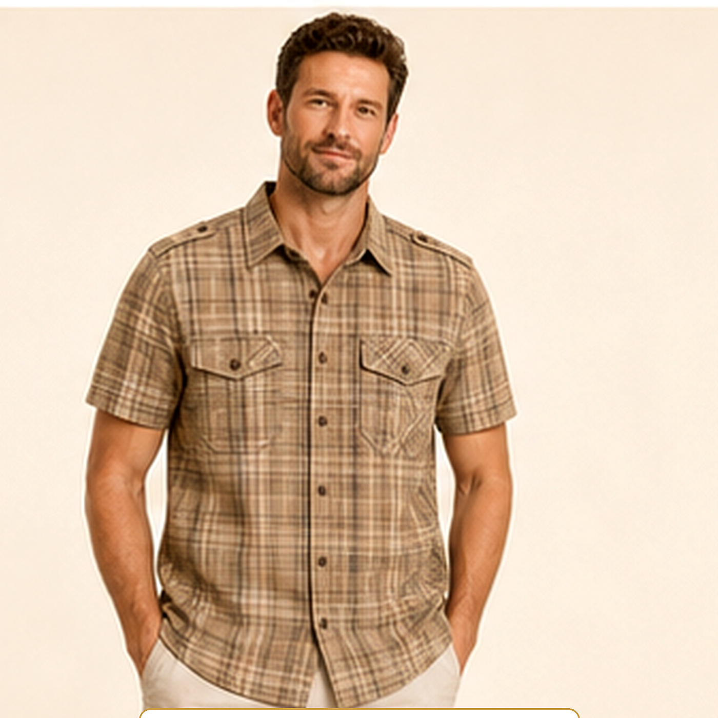 Men's Plaid Short Sleeve Utility Button-Up Shirt