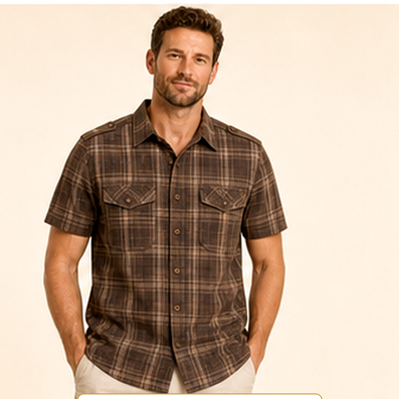 Men's Plaid Short Sleeve Utility Button-Up Shirt