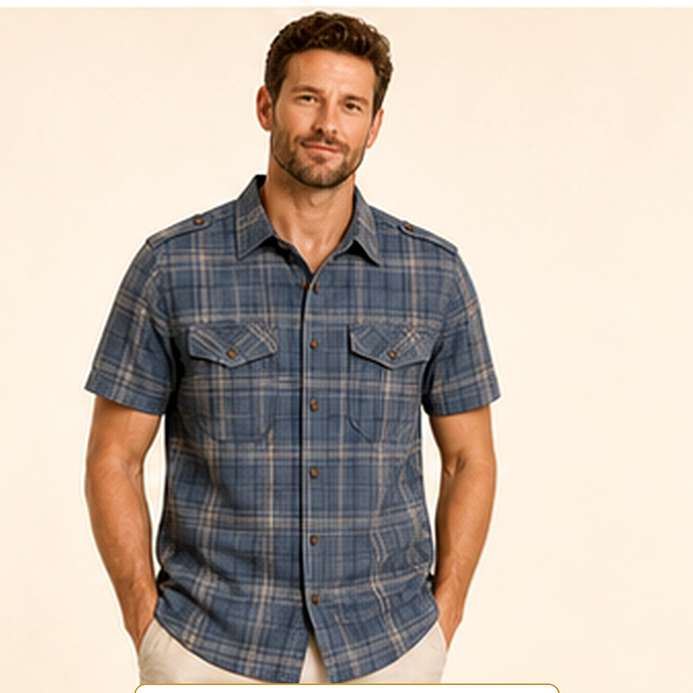 Men's Plaid Short Sleeve Utility Button-Up Shirt