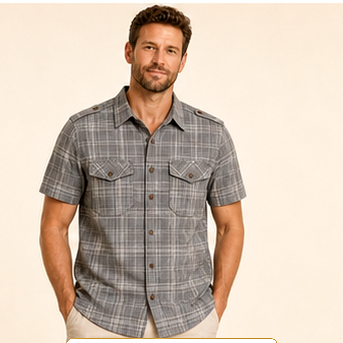 Men's Plaid Short Sleeve Utility Button-Up Shirt