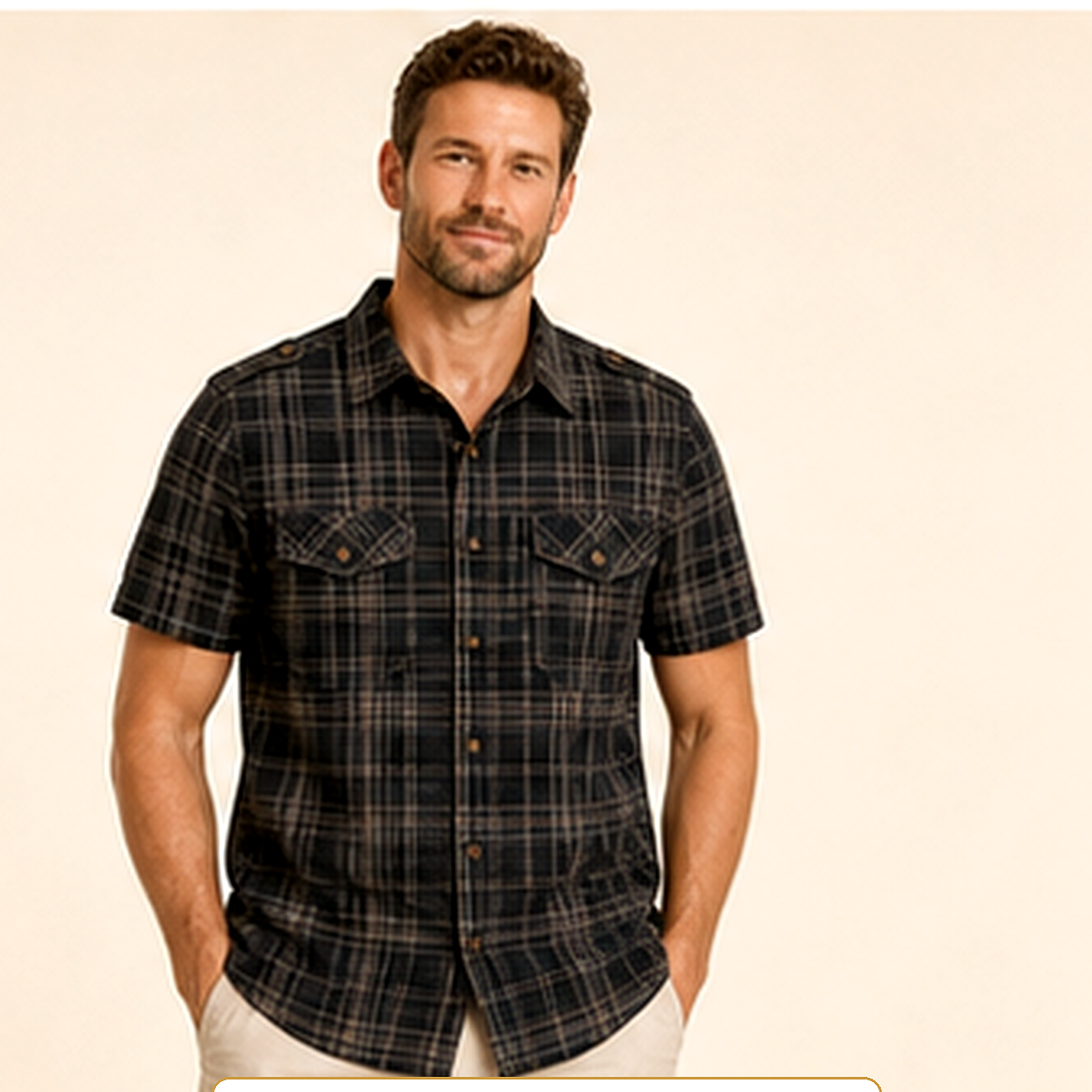 Men's Plaid Short Sleeve Utility Button-Up Shirt