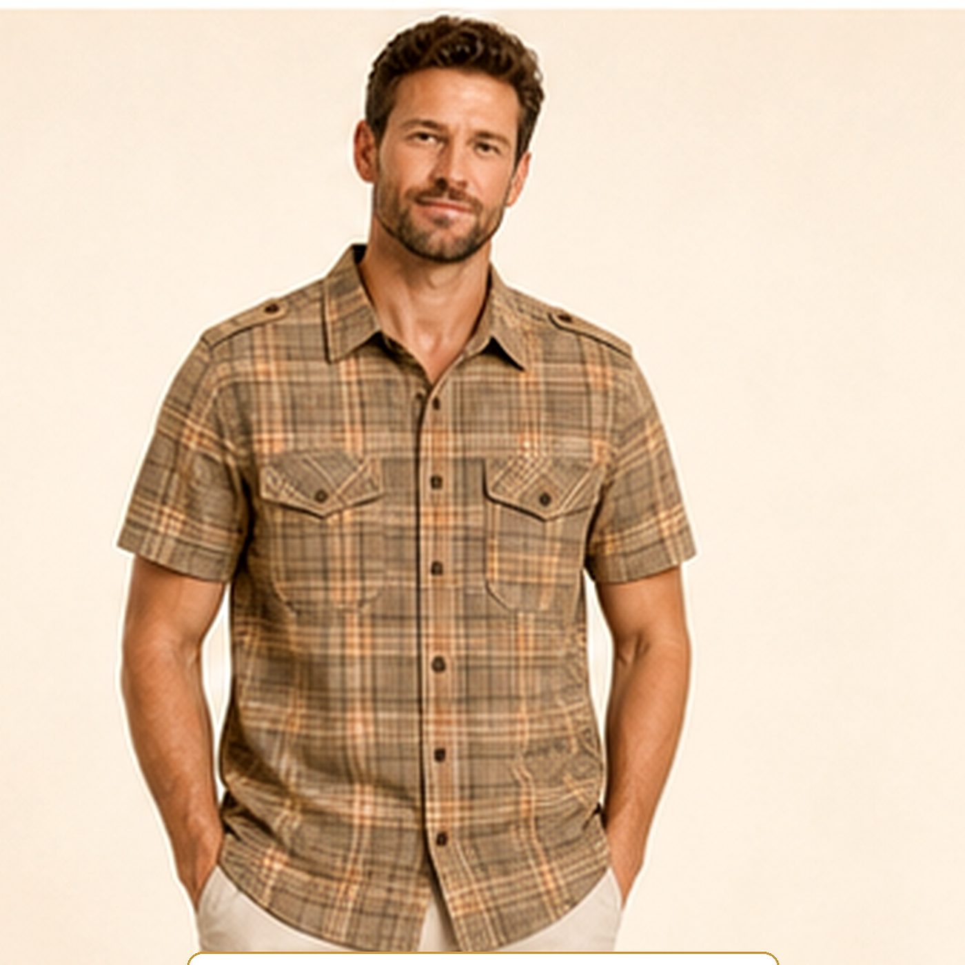 Men's Plaid Short Sleeve Utility Button-Up Shirt