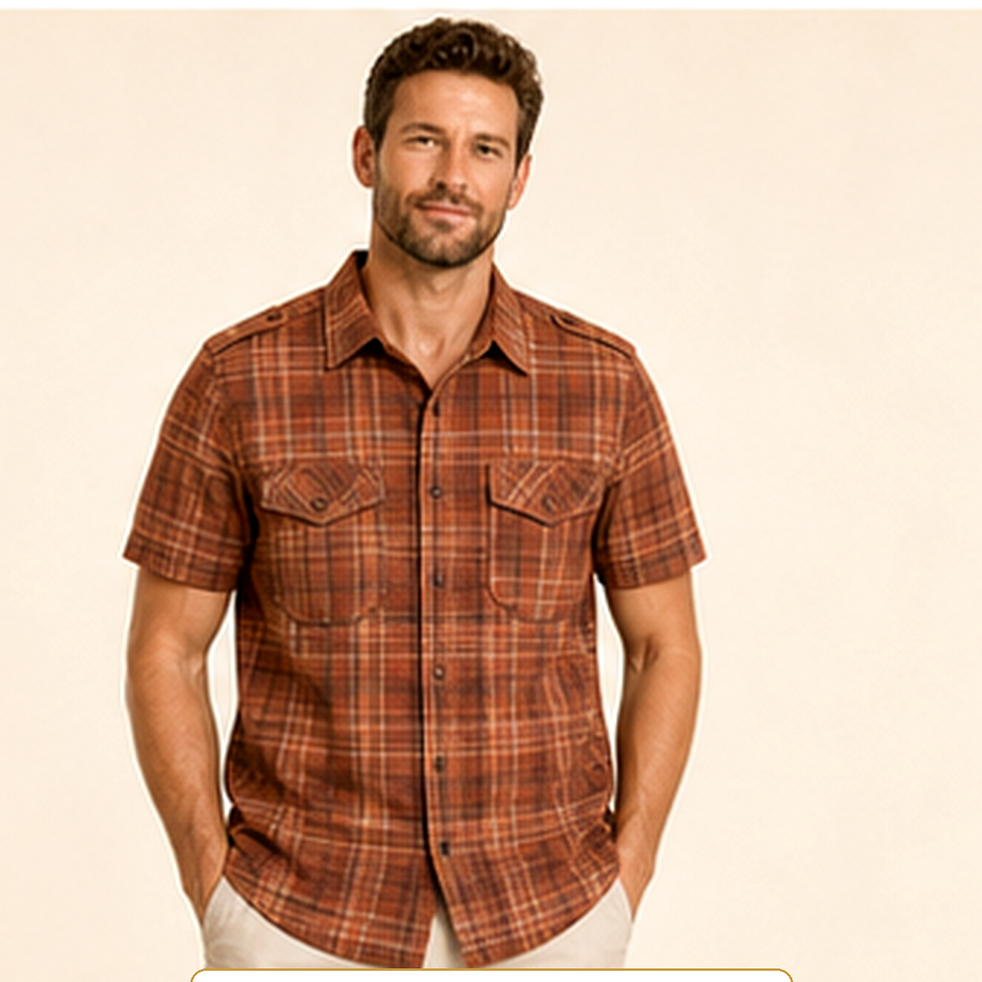 Men's Plaid Short Sleeve Utility Button-Up Shirt