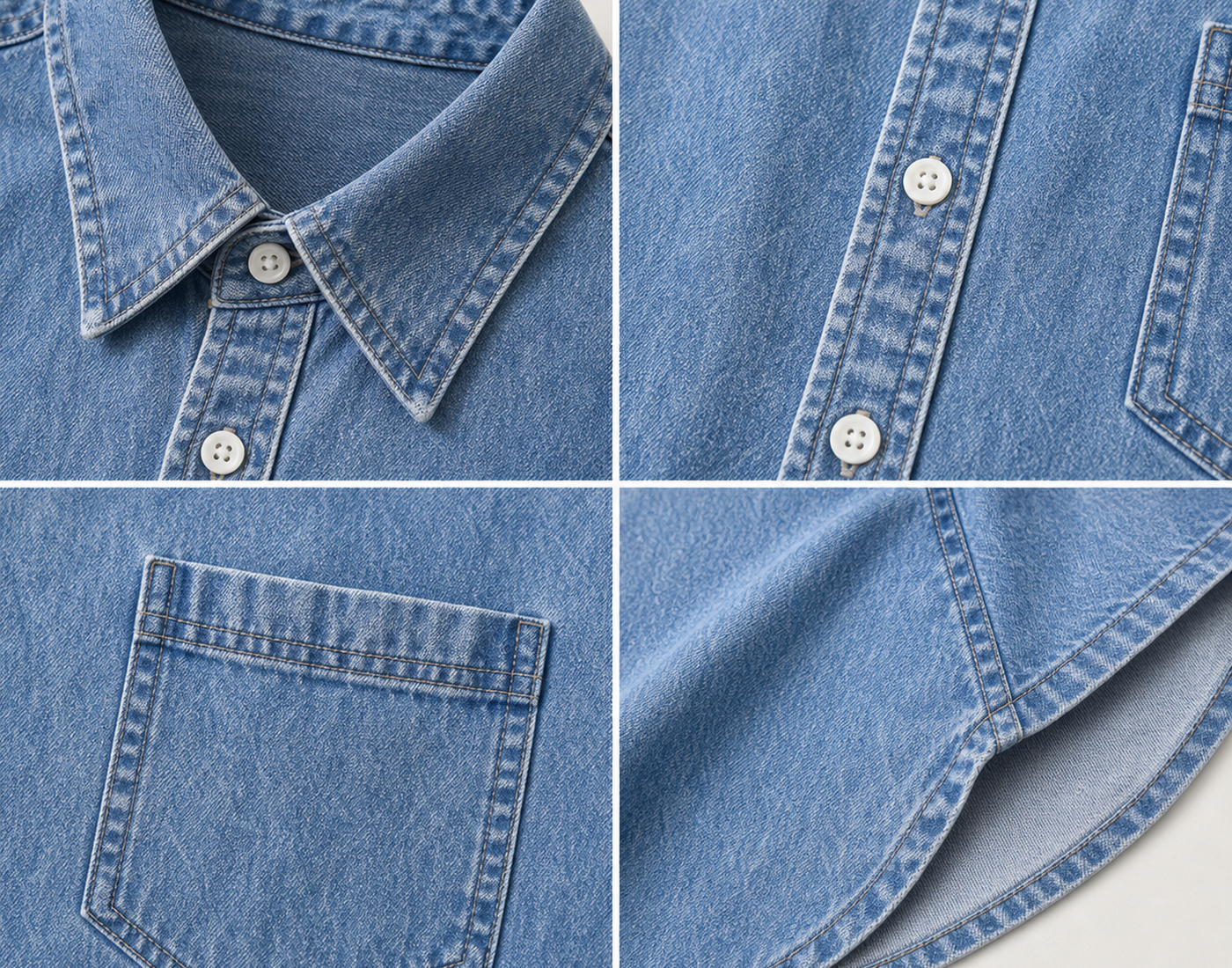 Men's Short Sleeve Washed Denim Button-Up Shirts