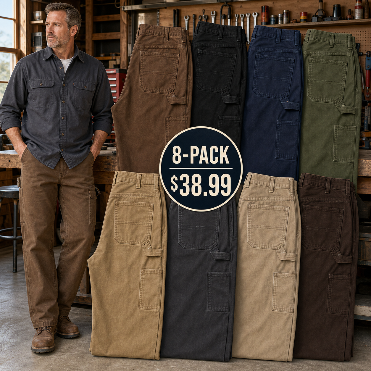 Men's Washed Duck Utility Work Pants