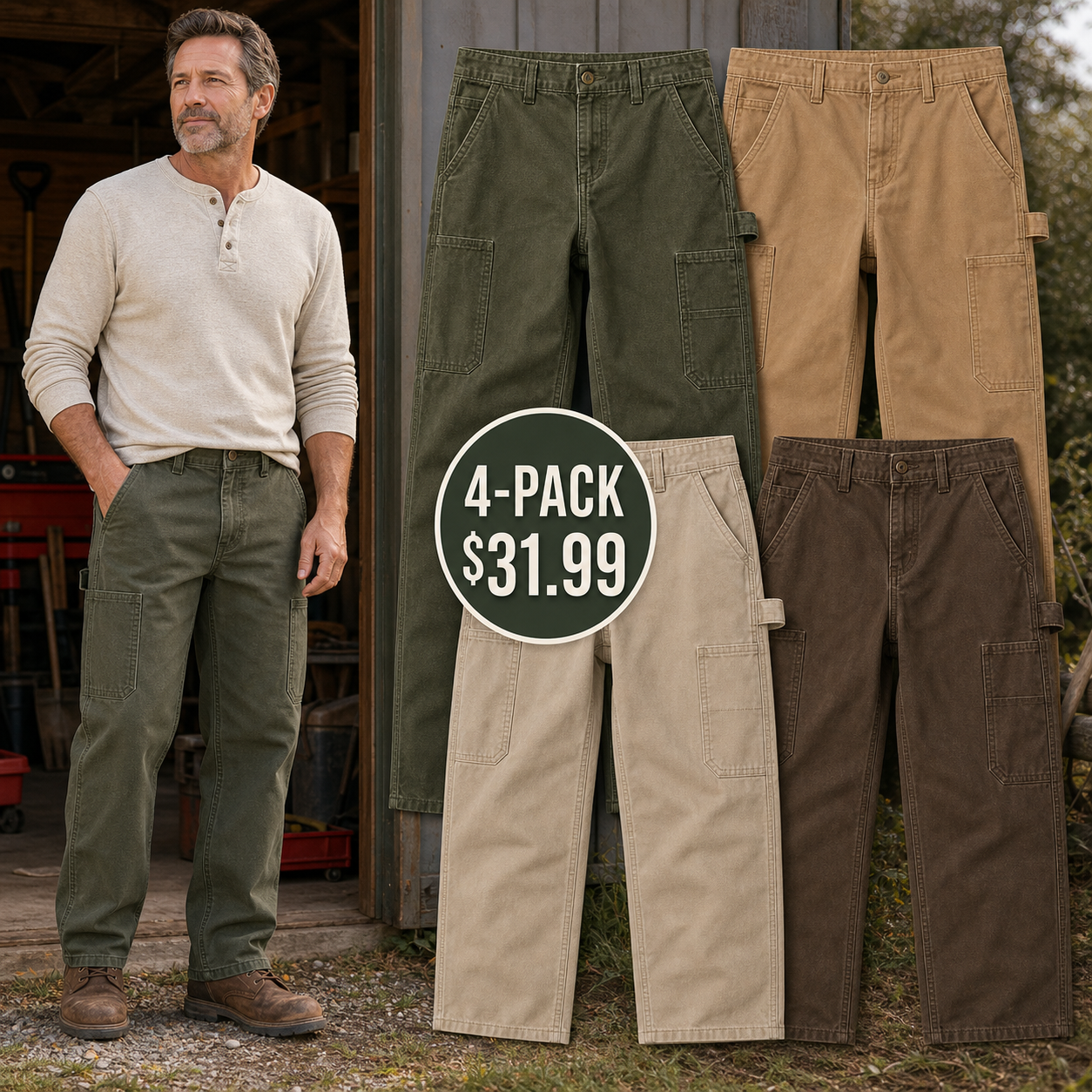 Men's Washed Duck Utility Work Pants