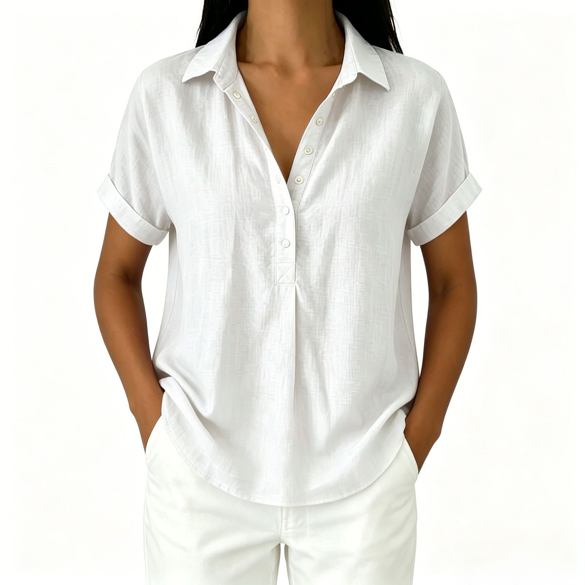 Women's Casual V-Neck Short Sleeve Blouse