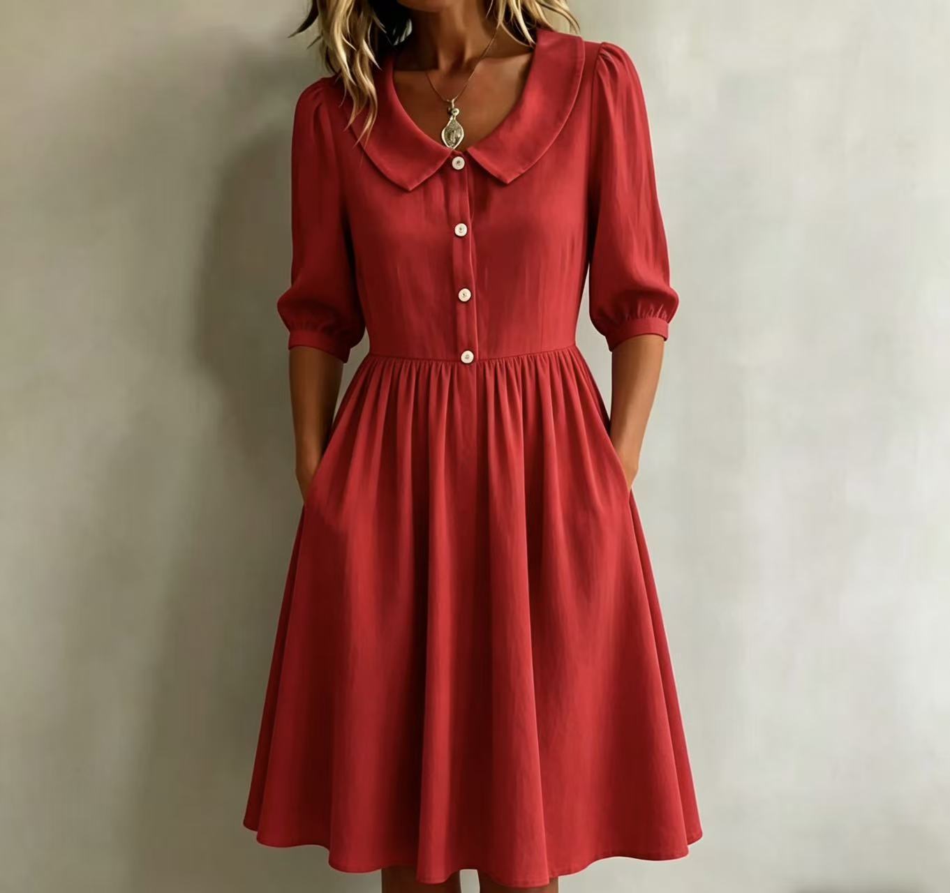 Waist-cinching lantern sleeve elegant dress
