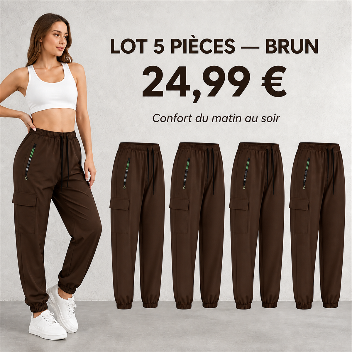 Offre en lot - Pantalon cargo leger femme a chevilles elastiquees