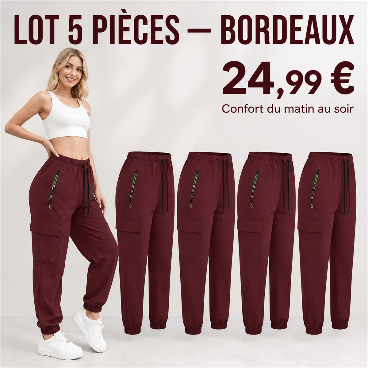 Offre en lot - Pantalon cargo leger femme a chevilles elastiquees