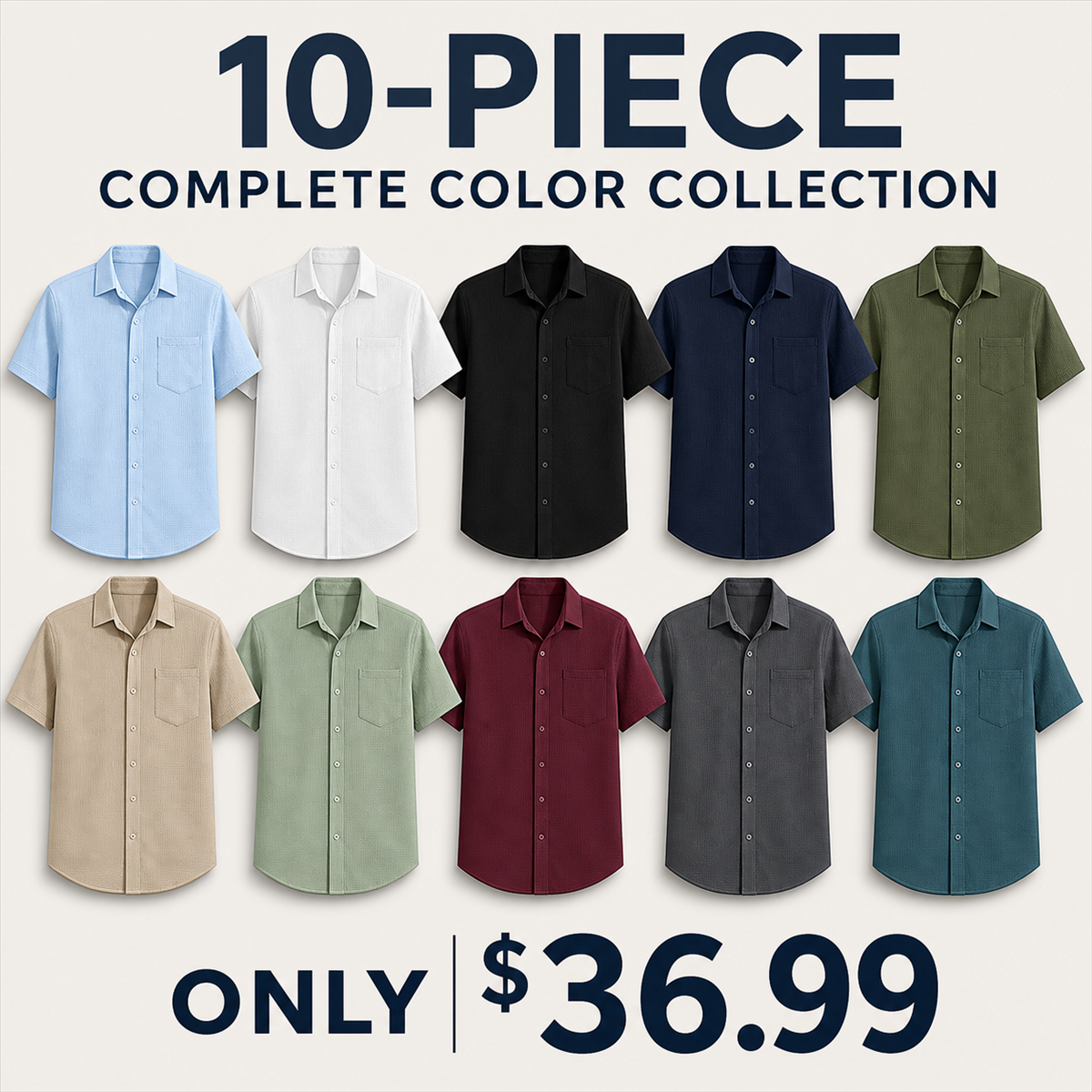 Men's Textured Short-Sleeve Button-Front Shirt with Chest Pocket - 10-Piece Complete Color Collection - $36.99