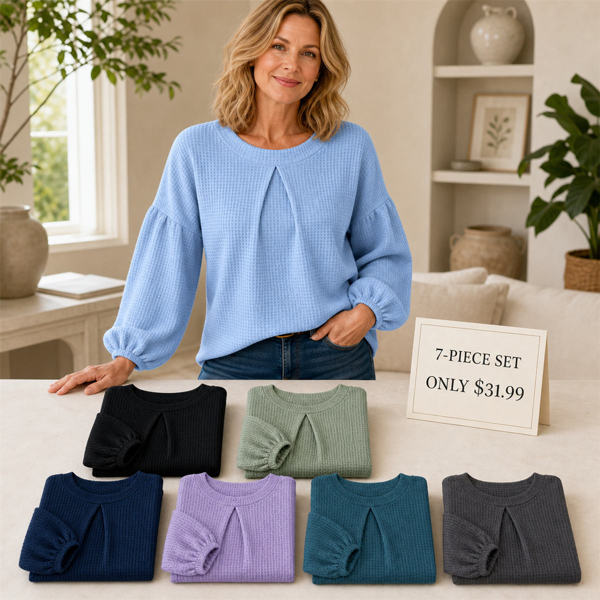 7-piece cool-color waffle top set only $31.99