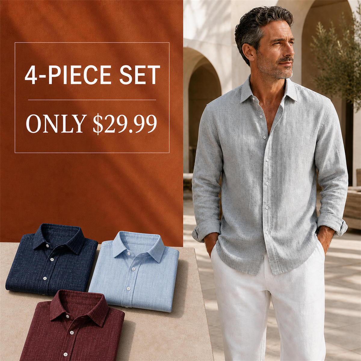 Men's four-piece color textured shirt set