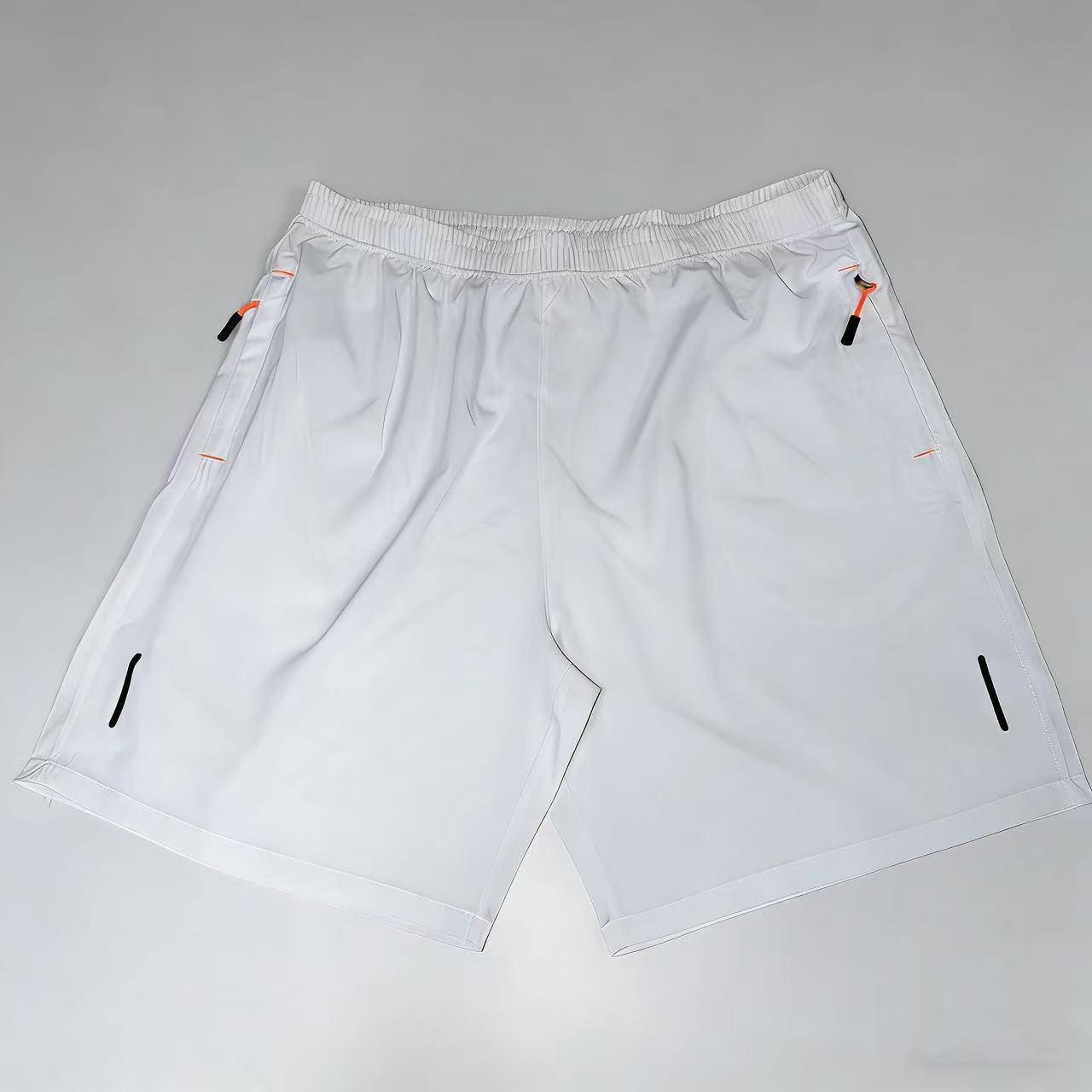Men’s solid-color shorts with zippered pockets — summer casual, comfortable, breathable shorts made from a 97% polyester + 3% spandex blend; men’s bottoms for everyday wear, tropical beige color, multiple specifications available.