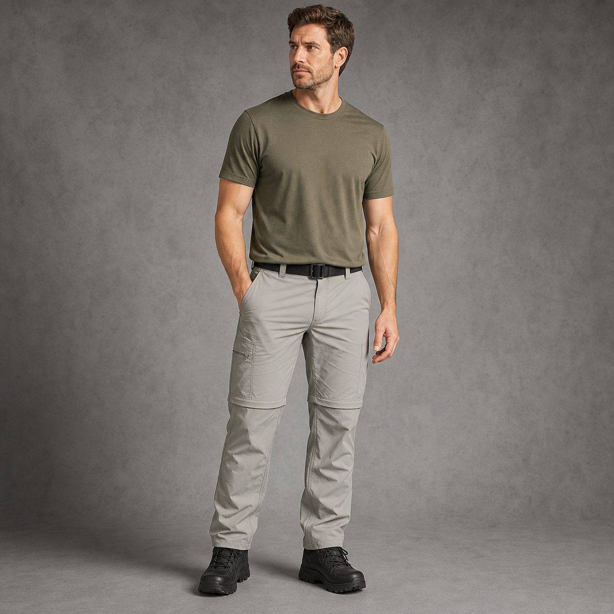 Gray men's convertible hiking pants