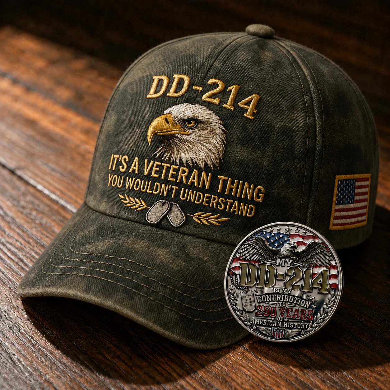 DD-214 Veteran 3D Embroidered Cap - “IT'S A VETERAN THING YOU WOULDN'T UNDERSTAND”🎁 Free Honor Coin With Every Cap Purchase