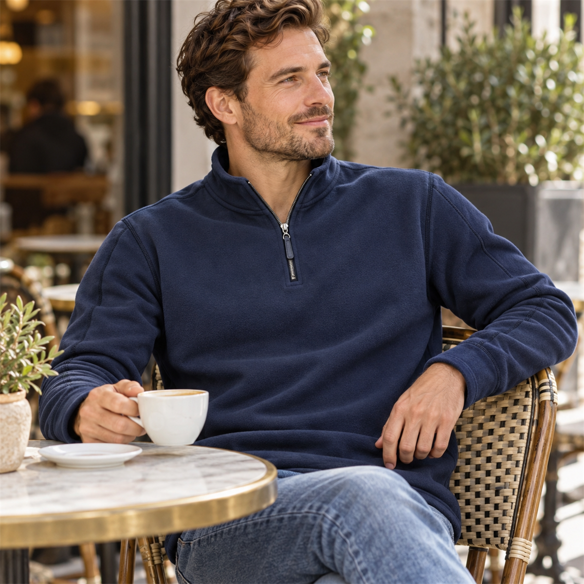 Mens Quarter-Zip Pullover detail - Navy