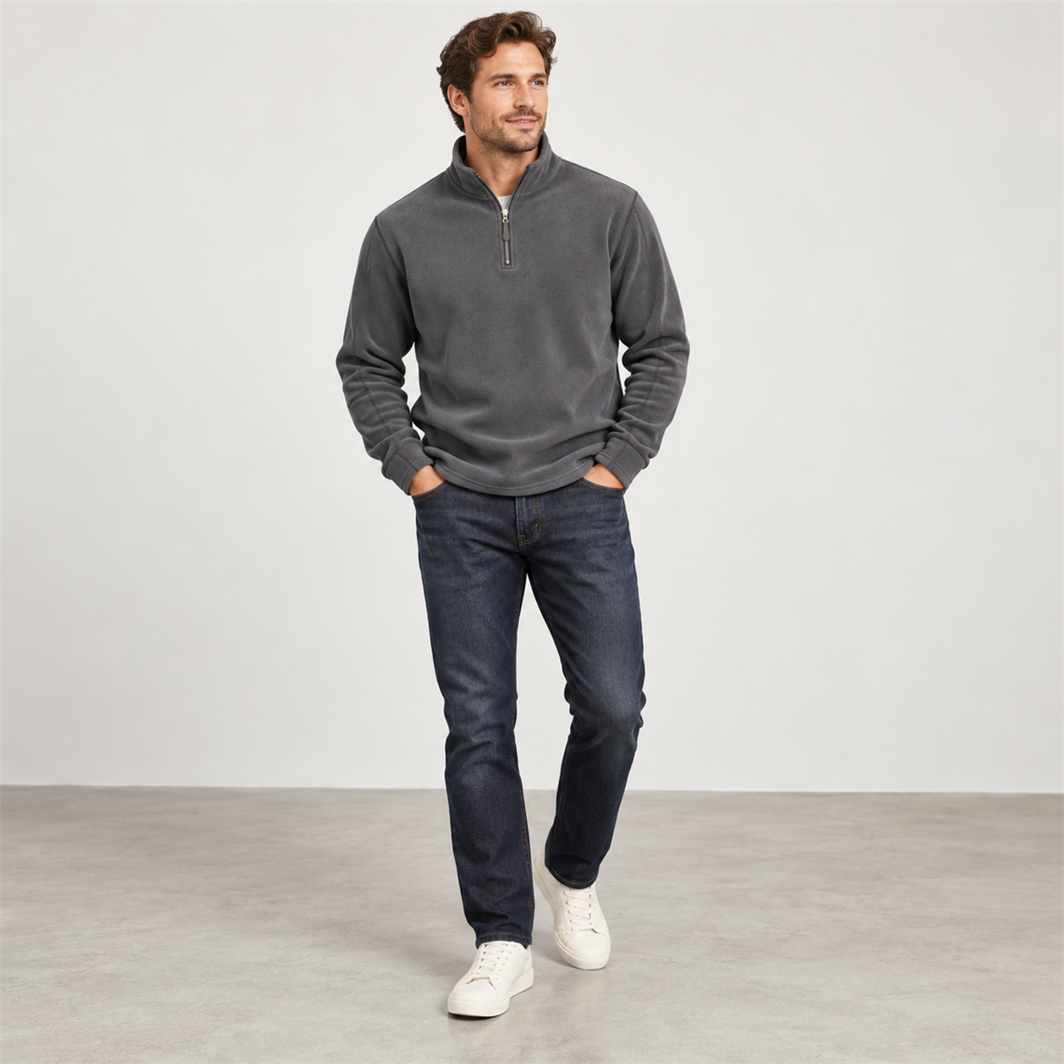 Mens Quarter-Zip Pullover detail - Charcoal