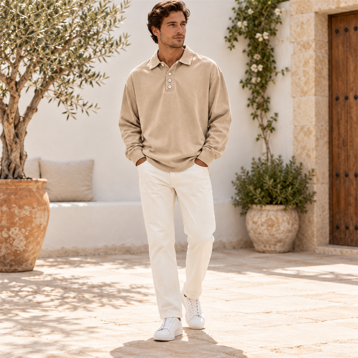 Mens Long-Sleeve Polo Pullover detail - desc-04-styling-chinos