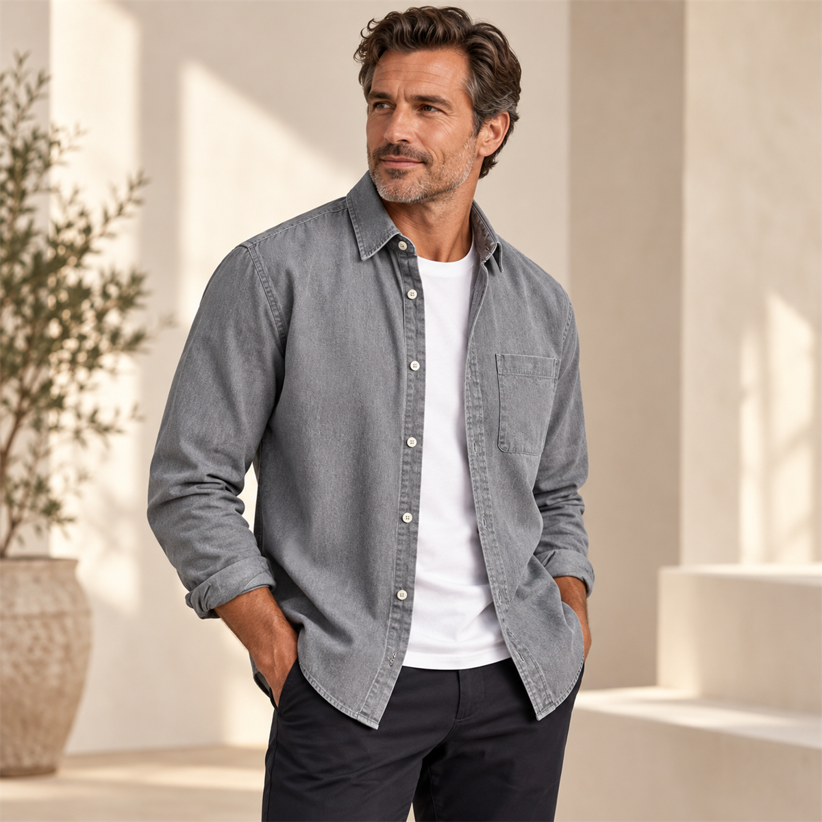 Mens Long-Sleeve Button-Front Shirt detail - desc-05-styling-layered