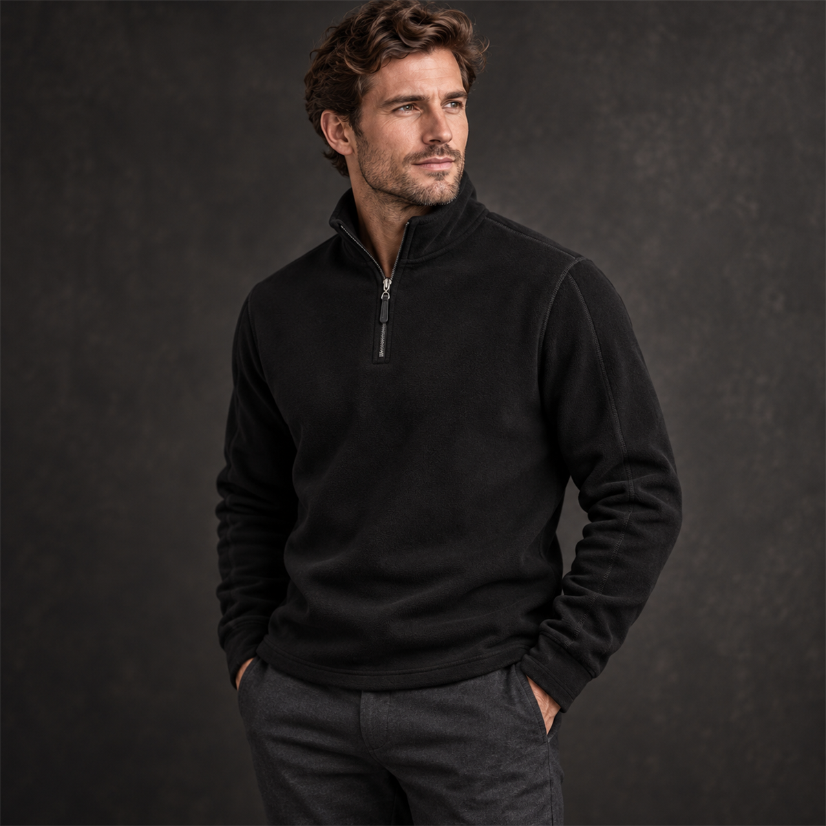Mens Quarter-Zip Pullover detail - Black