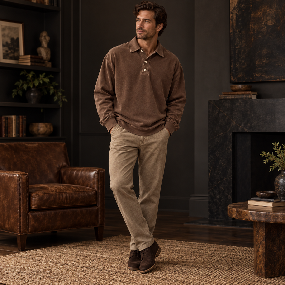 Mens Long-Sleeve Polo Pullover detail - desc-06-styling-tonal