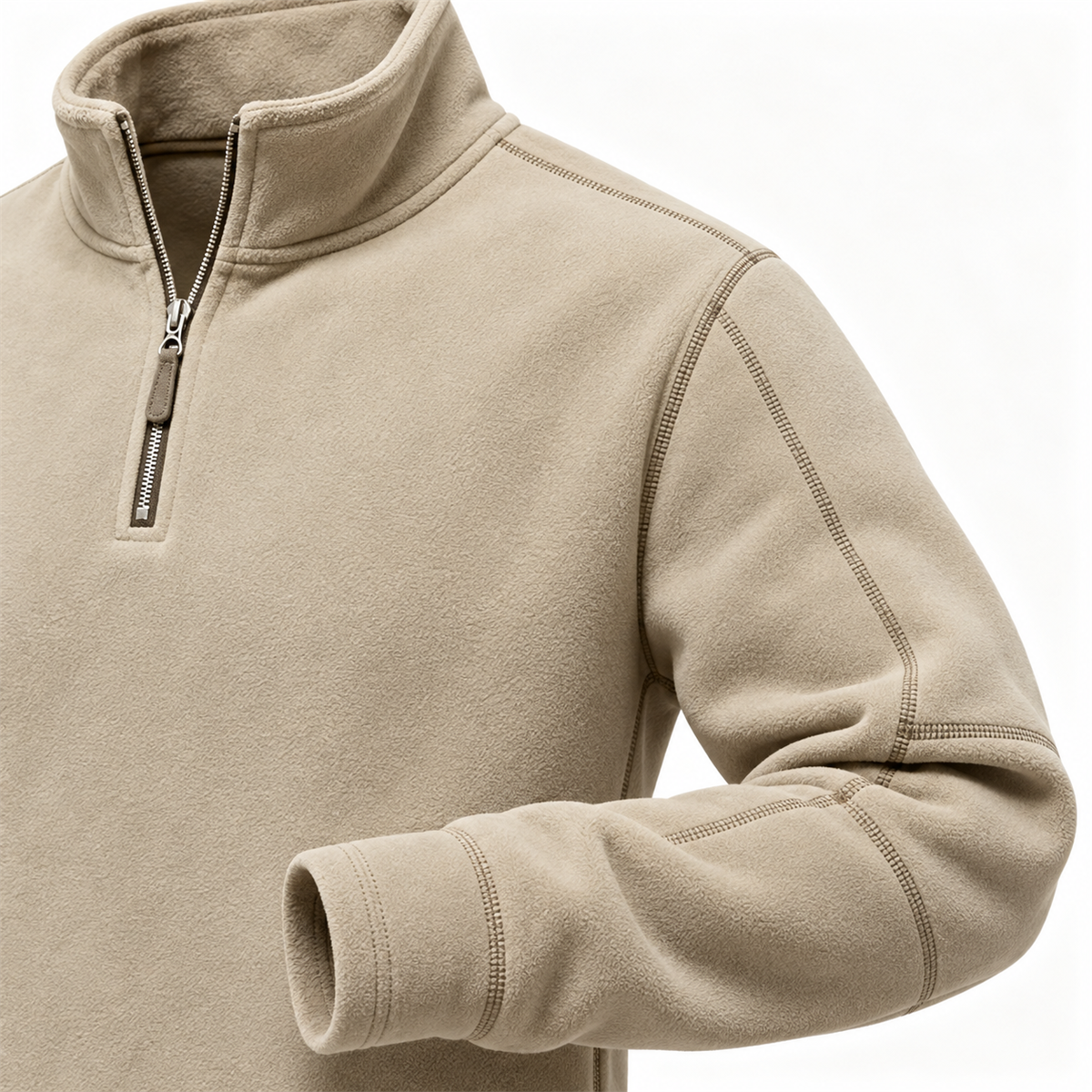 Mens Quarter-Zip Pullover detail - Beige