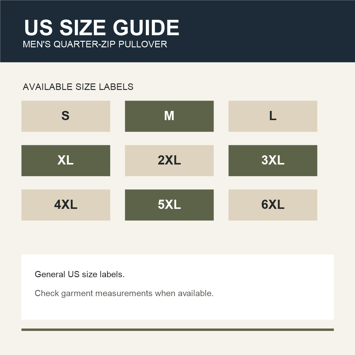 Mens Quarter-Zip Pullover detail - deterministic size guide