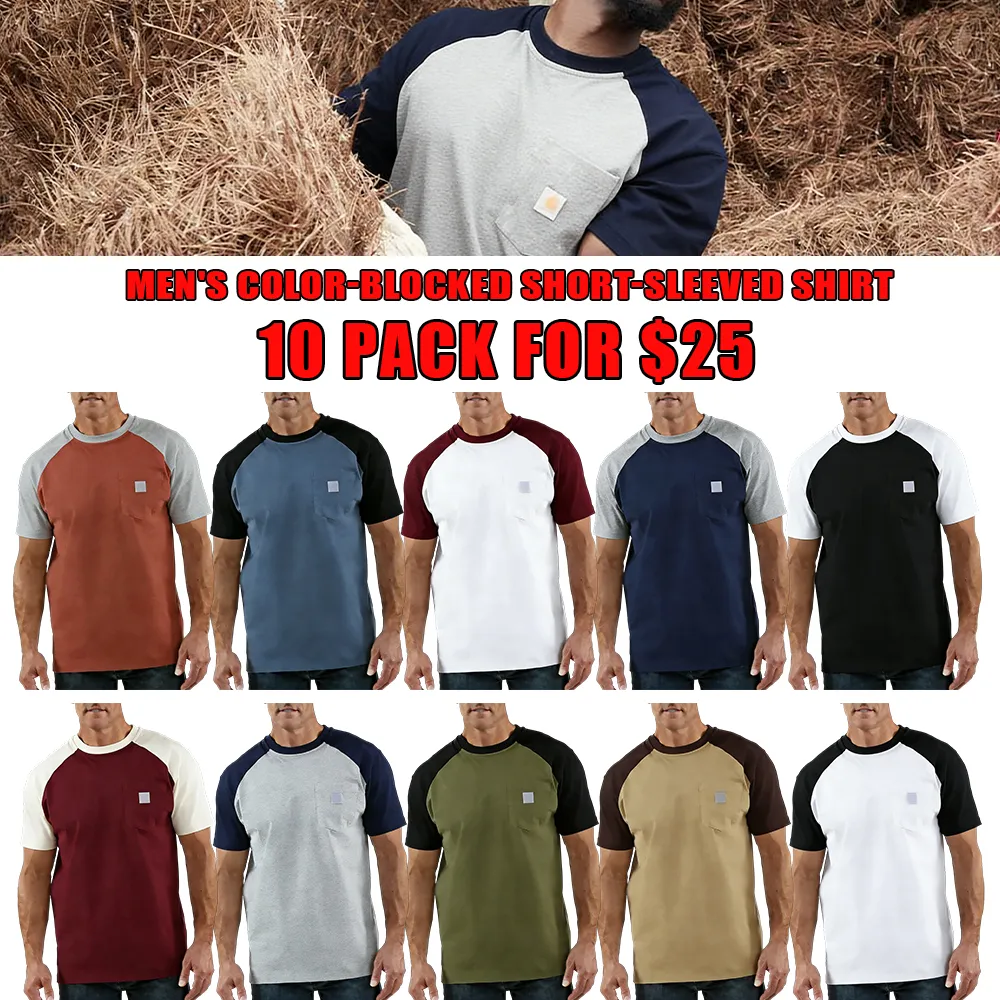 Men's color-blocked short-sleeved shirt