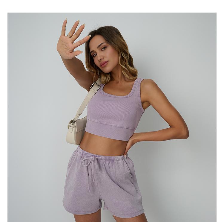 AUTOMET Fade Craft Casual Acid Wash Set Womes 2 Peices Outfits Tank Top Spring Basic Shorts Y2K Comfortable Set -No Bleach or Detergent Needed!
