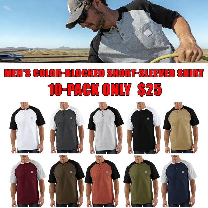 Men's color-blocked short-sleeved shirt
