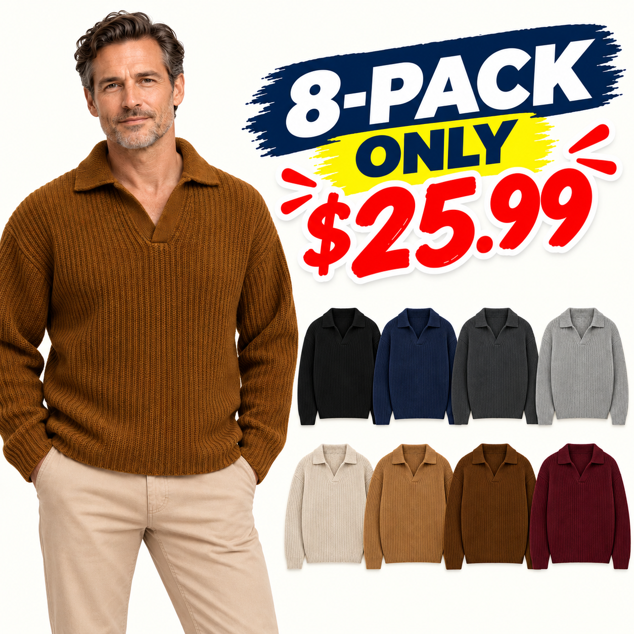 🔥Men's Open-Collar Chunky-Knit Wool Sweater