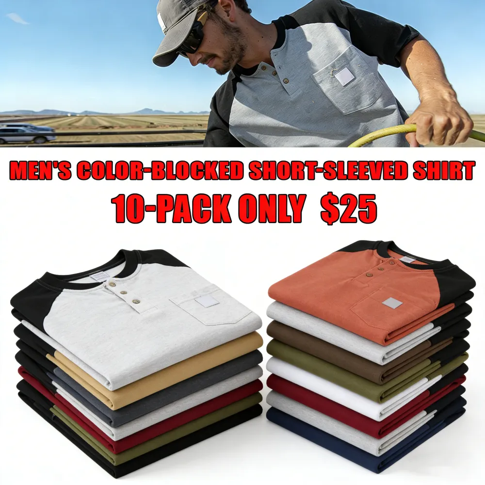 Men's color-blocked short-sleeved shirt
