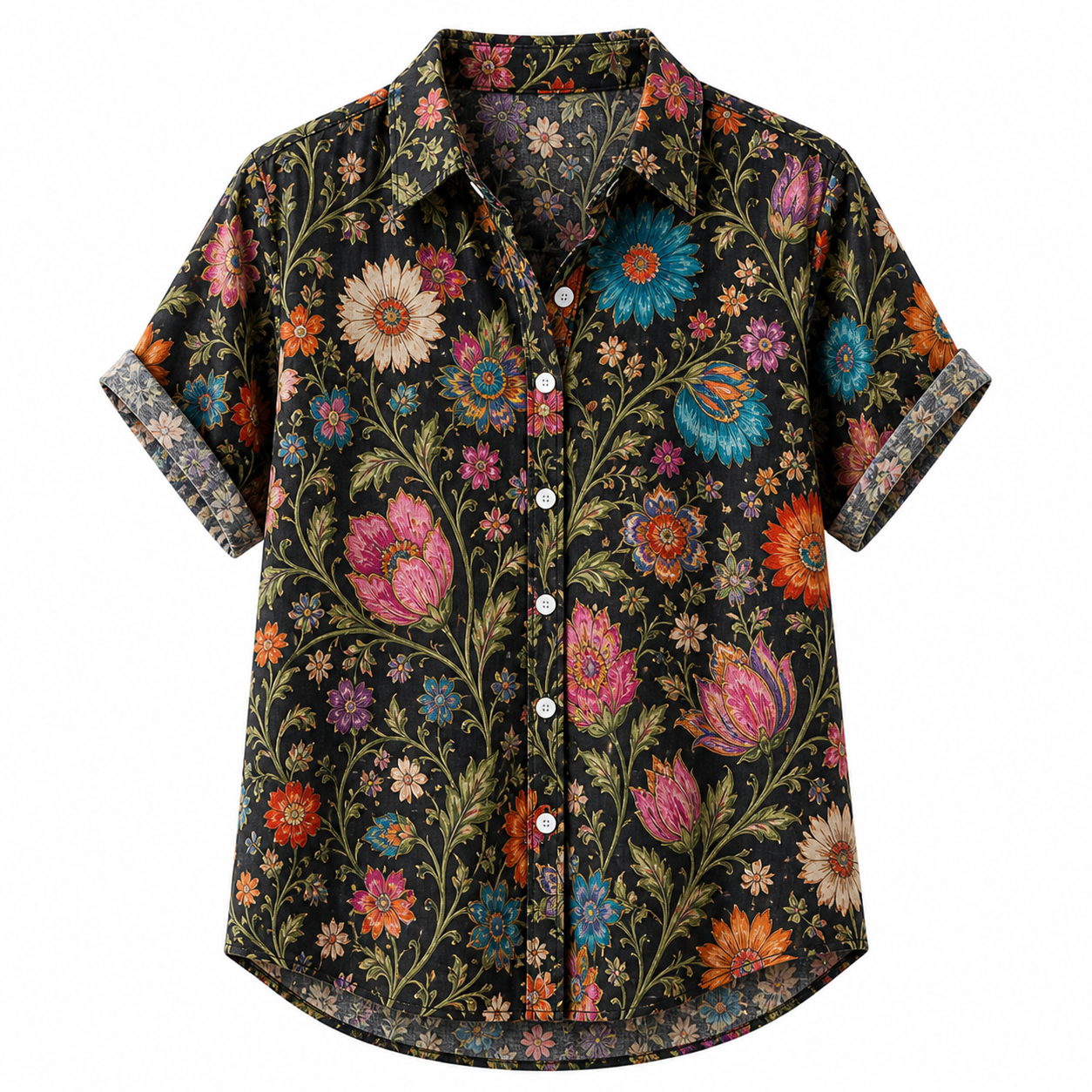 🔥CLEARANCE SALE🔥 Women's Vintage Floral Button-Up Blouse - Black Botanical