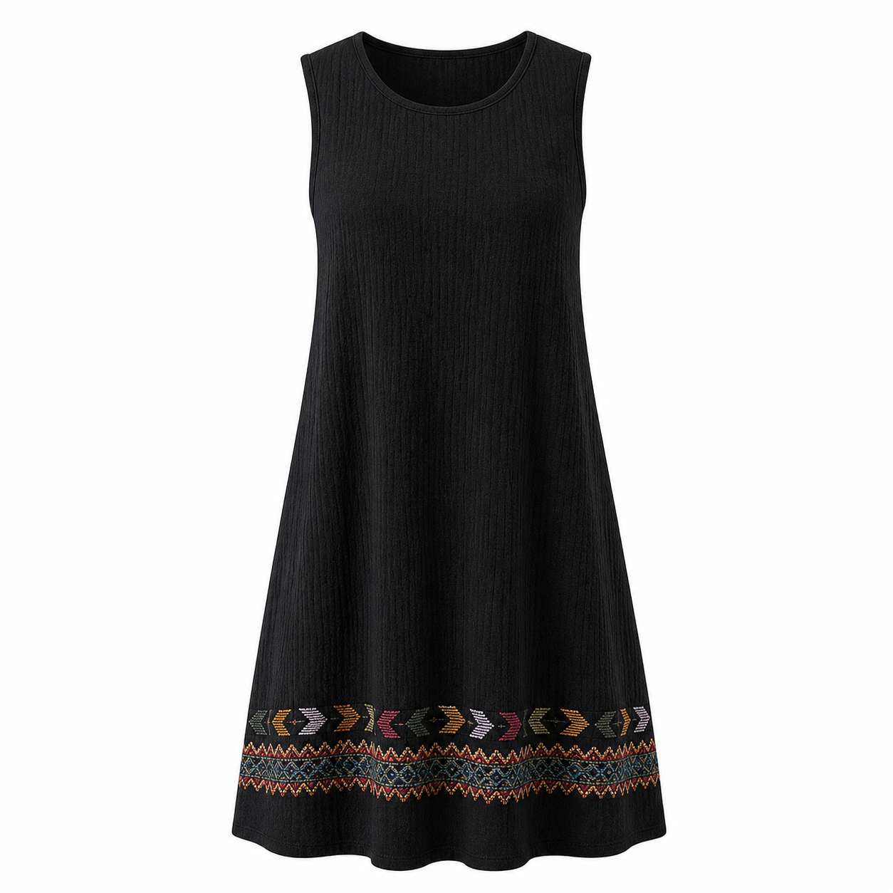 🔥CLEARANCE SALE🔥 Embroidered Hem Sleeveless Dress - Black