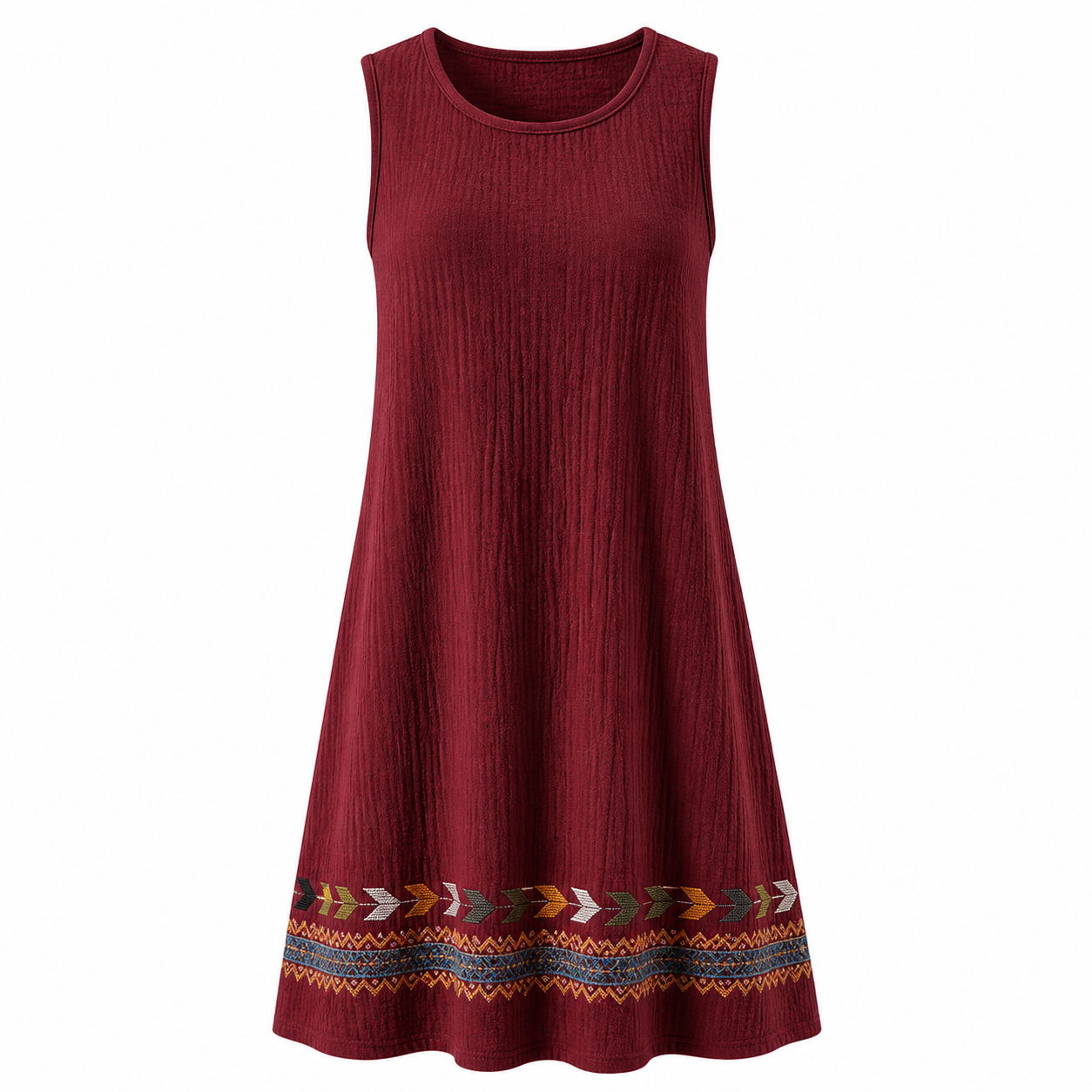🔥CLEARANCE SALE🔥 Embroidered Hem Sleeveless Dress - Burgundy