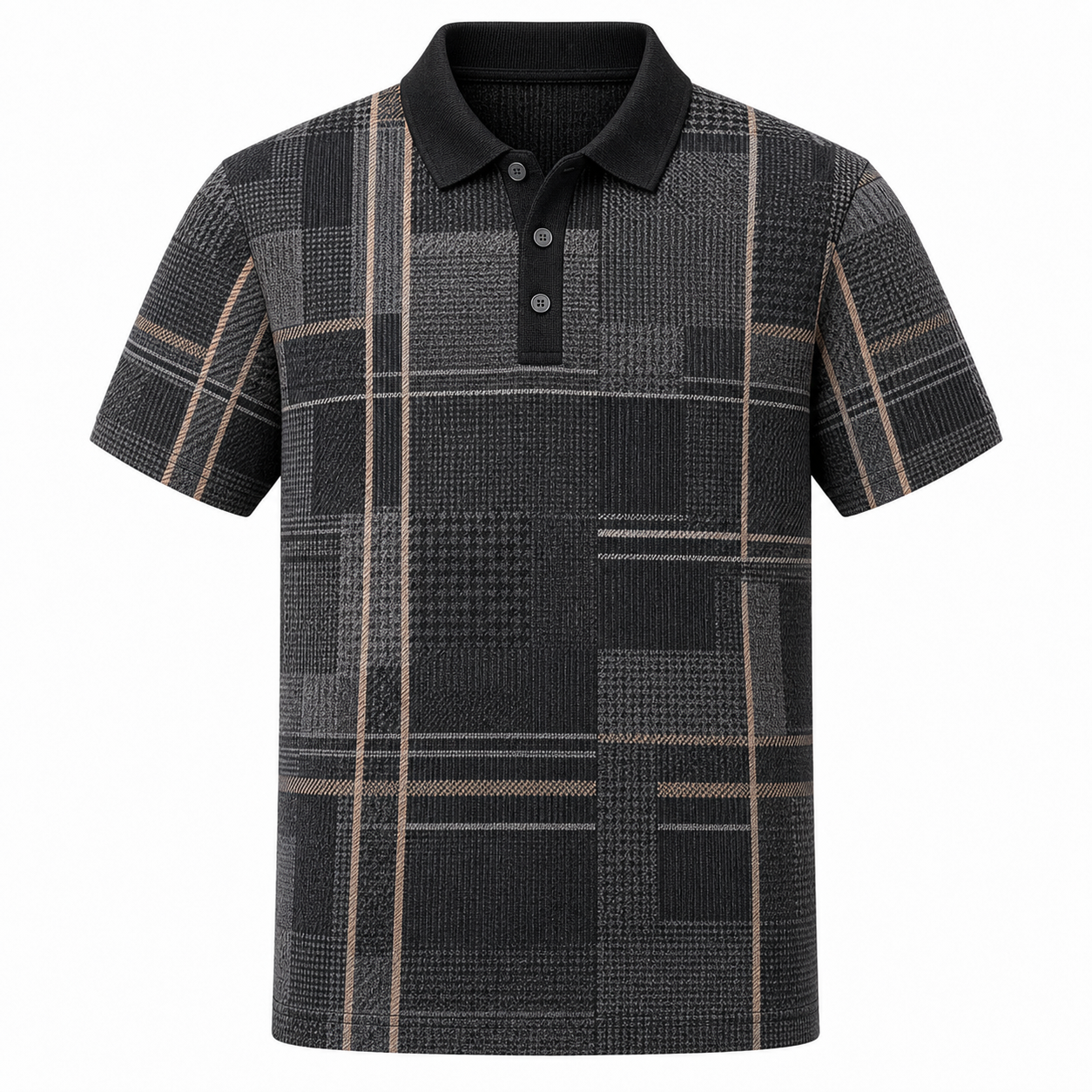 🔥CLEARANCE SALE🔥 Geometric Jacquard Knit Polo Shirt - Charcoal Black