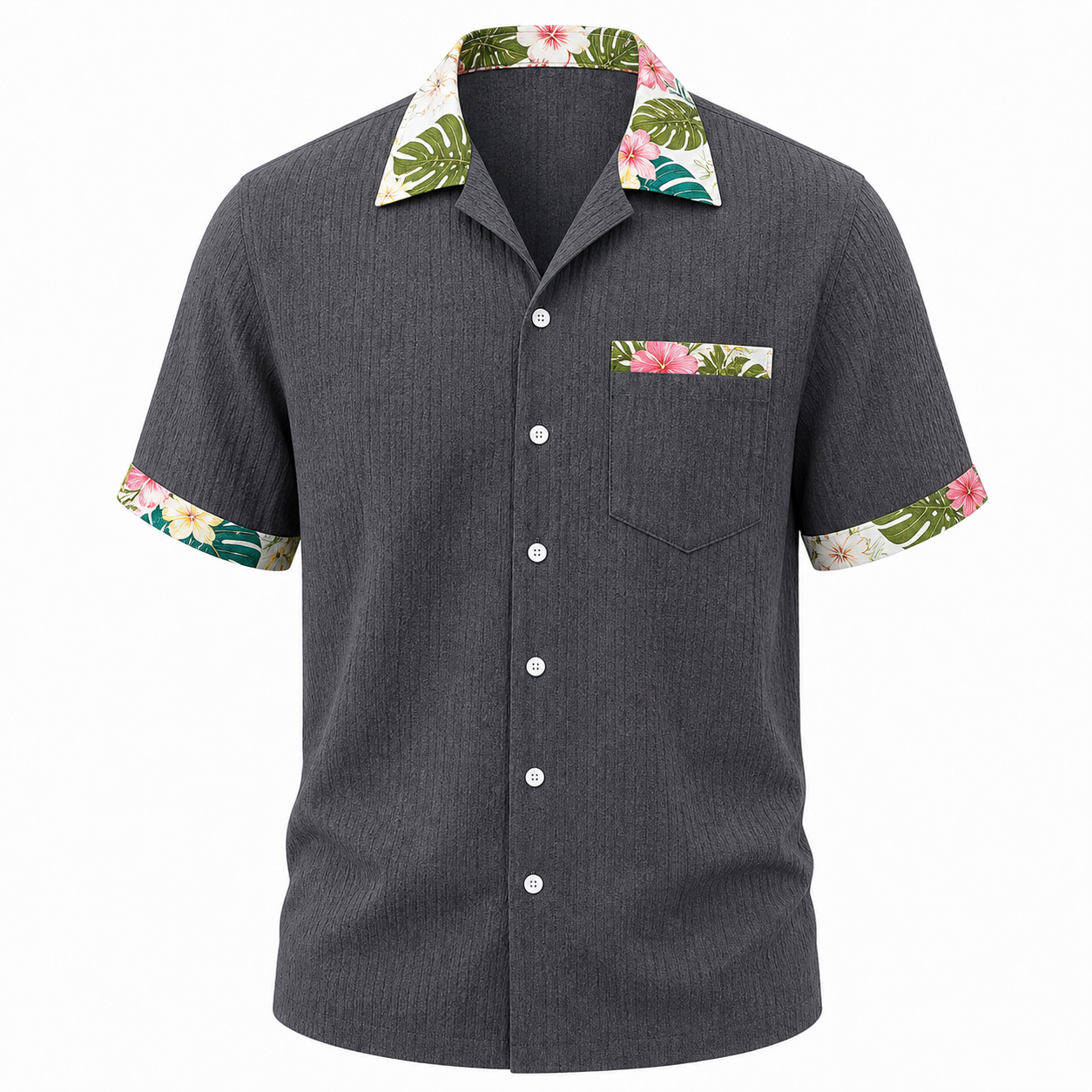 🔥CLEARANCE SALE🔥 Tropical Trim Short Sleeve Shirt - Charcoal