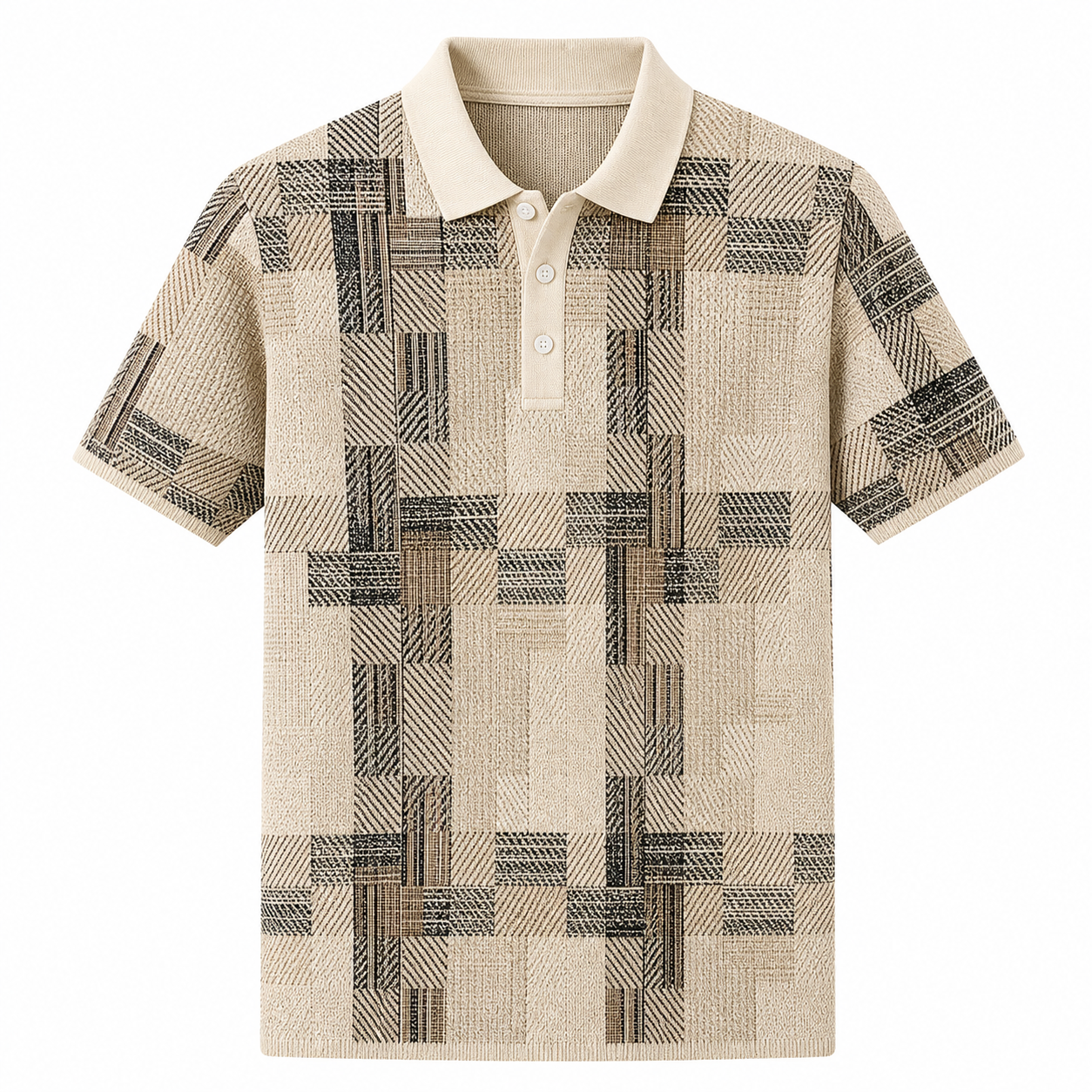 🔥CLEARANCE SALE🔥 Geometric Jacquard Knit Polo Shirt - Cream Beige