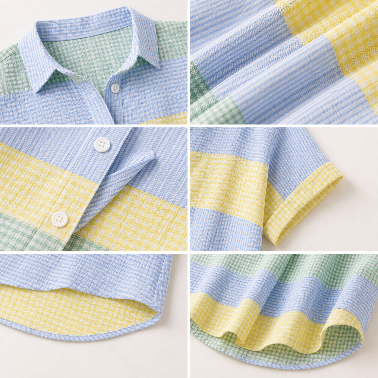 🔥CLEARANCE SALE🔥 Women's Patchwork Gingham Button-Up Shirt - Details