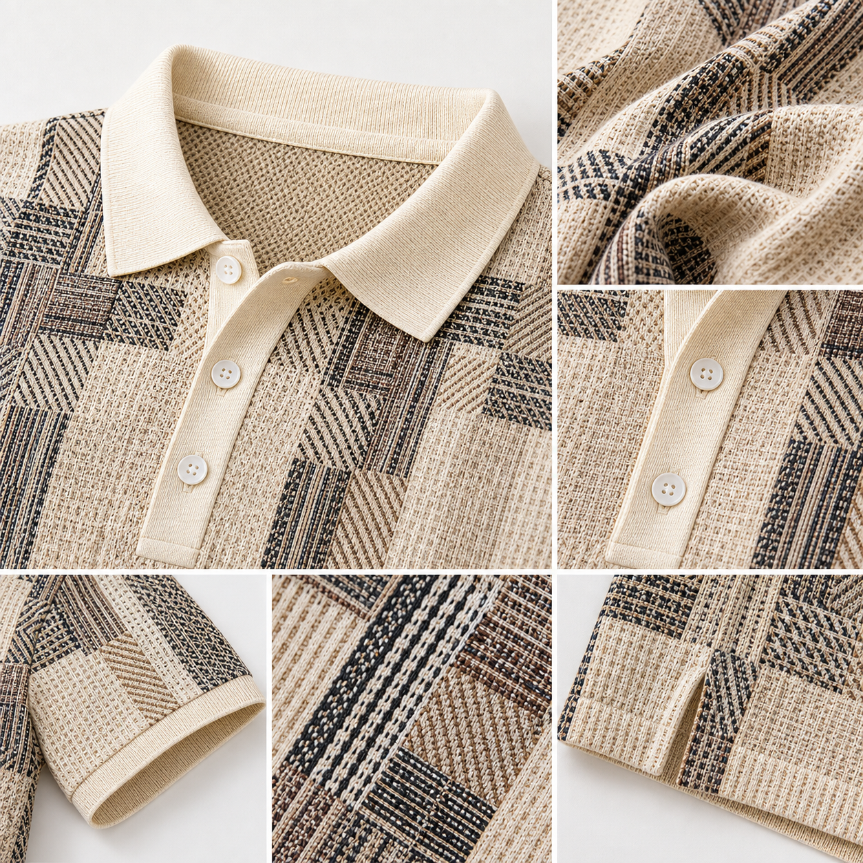 🔥CLEARANCE SALE🔥 Geometric Jacquard Knit Polo Shirt - Details