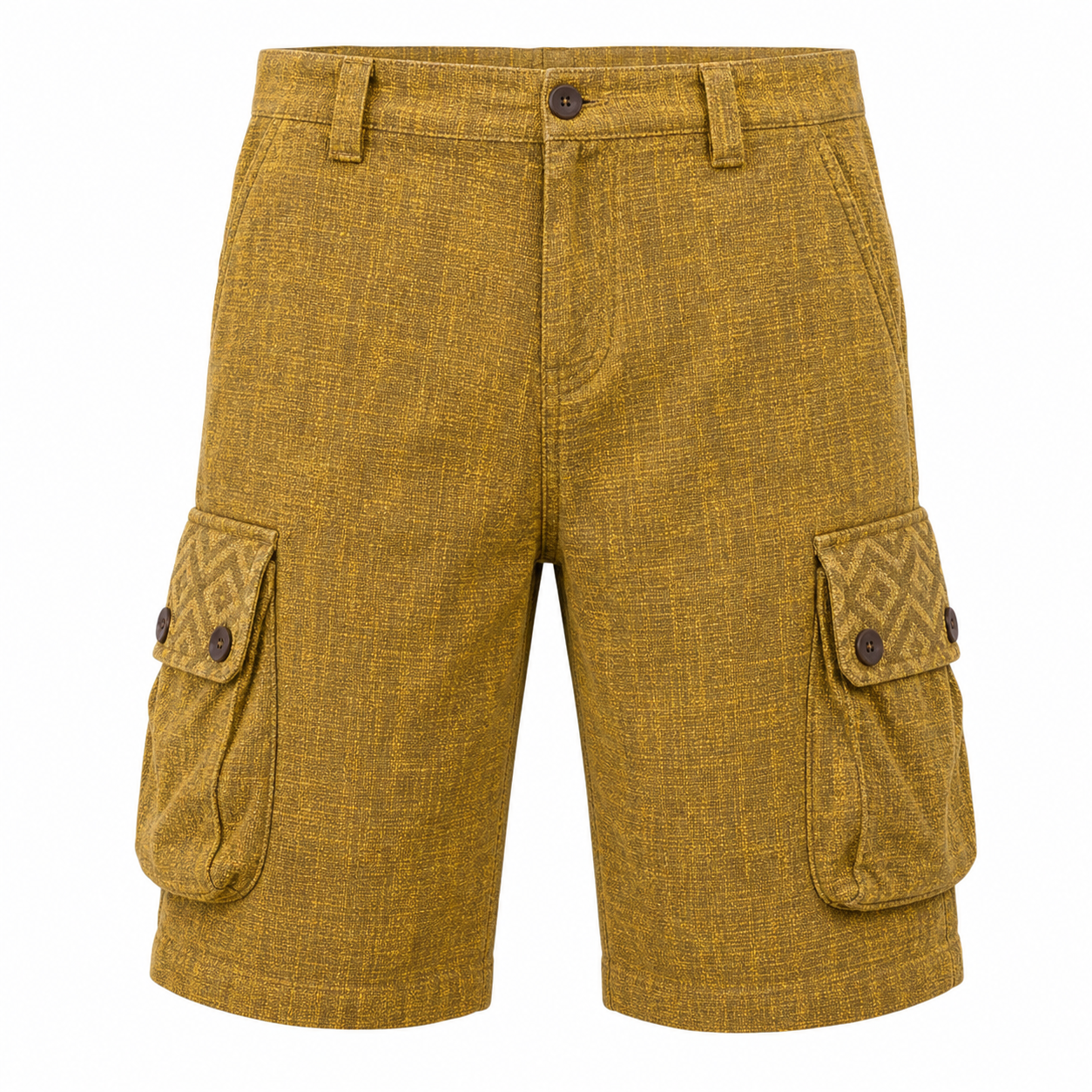 🔥CLEARANCE SALE🔥 Textured Cotton-Linen Cargo Shorts - Mustard Ochre