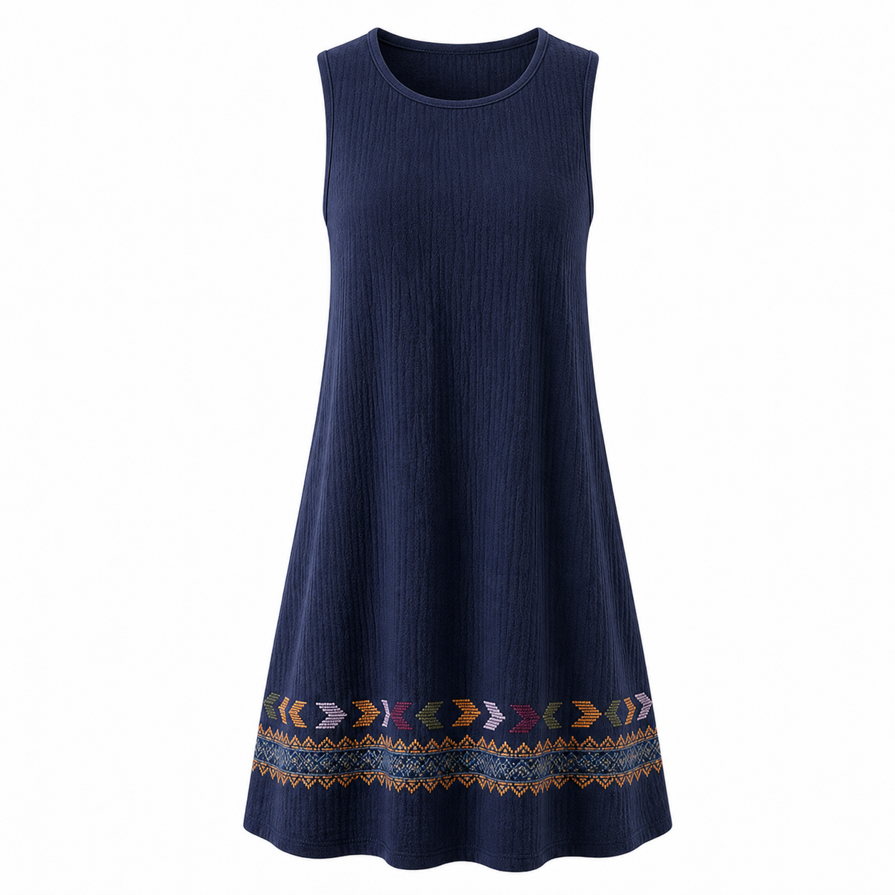 🔥CLEARANCE SALE🔥 Embroidered Hem Sleeveless Dress - Navy