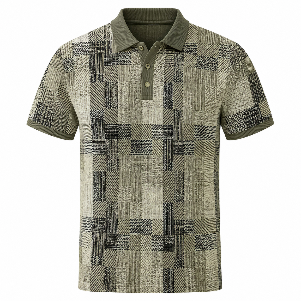 🔥CLEARANCE SALE🔥 Geometric Jacquard Knit Polo Shirt - Olive Green