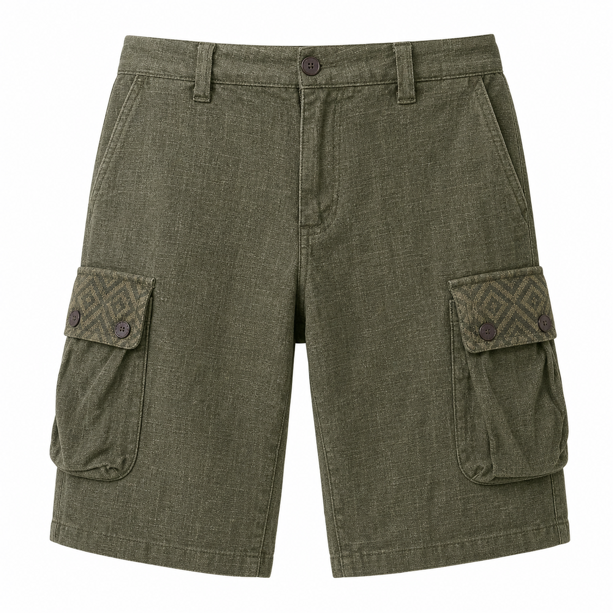 🔥CLEARANCE SALE🔥 Textured Cotton-Linen Cargo Shorts - Olive Green