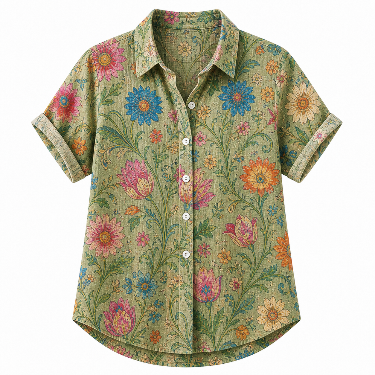 🔥CLEARANCE SALE🔥 Women's Vintage Floral Button-Up Blouse - Sage Botanical