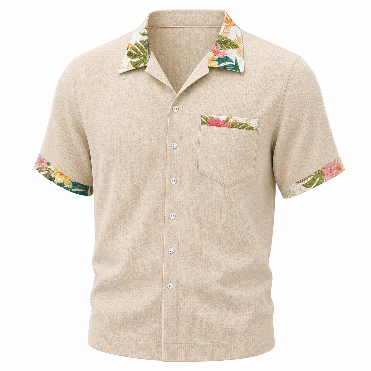 🔥CLEARANCE SALE🔥 Tropical Trim Short Sleeve Shirt - Sand
